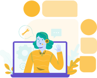 Illustration d'une chargée de compte réalisant un appel avec un utilisateur