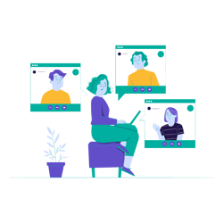 Illustration d'une collaboratrice travaillant à distance par visioconférence avec ses collaborateurs
