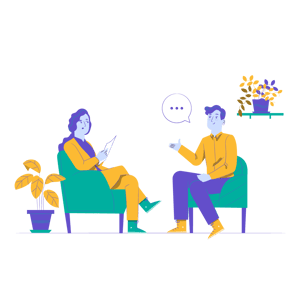 Illustration de deux personnes échangeant lors d'un entretien d'embauche