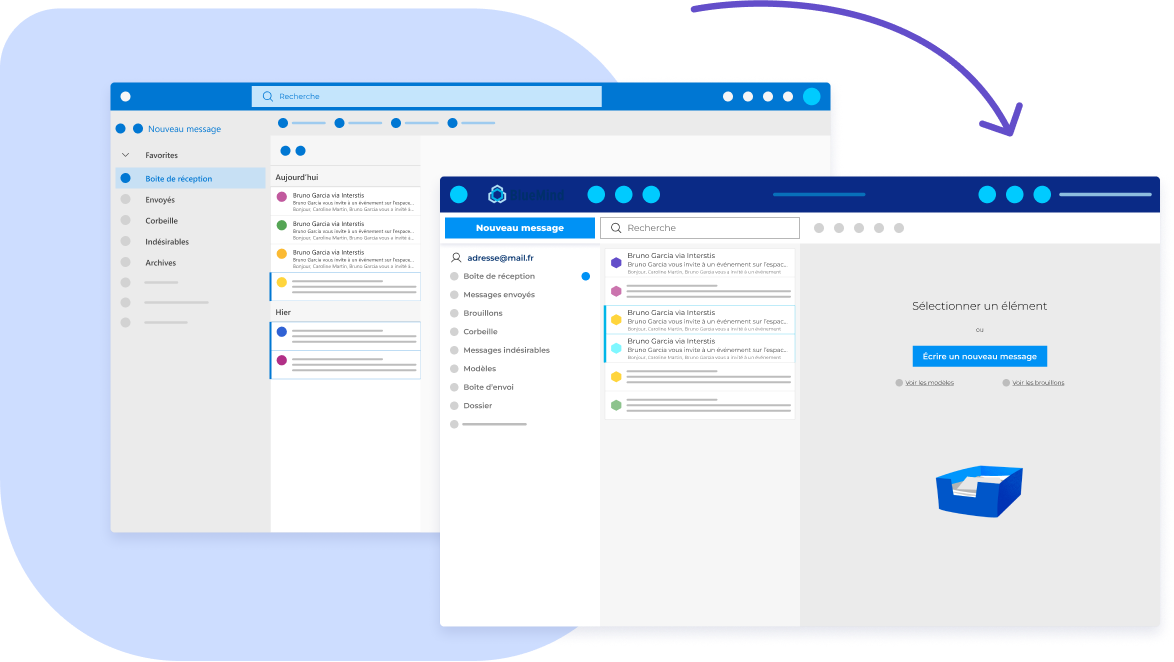 Interface de Outlook vs interface de Bluemind